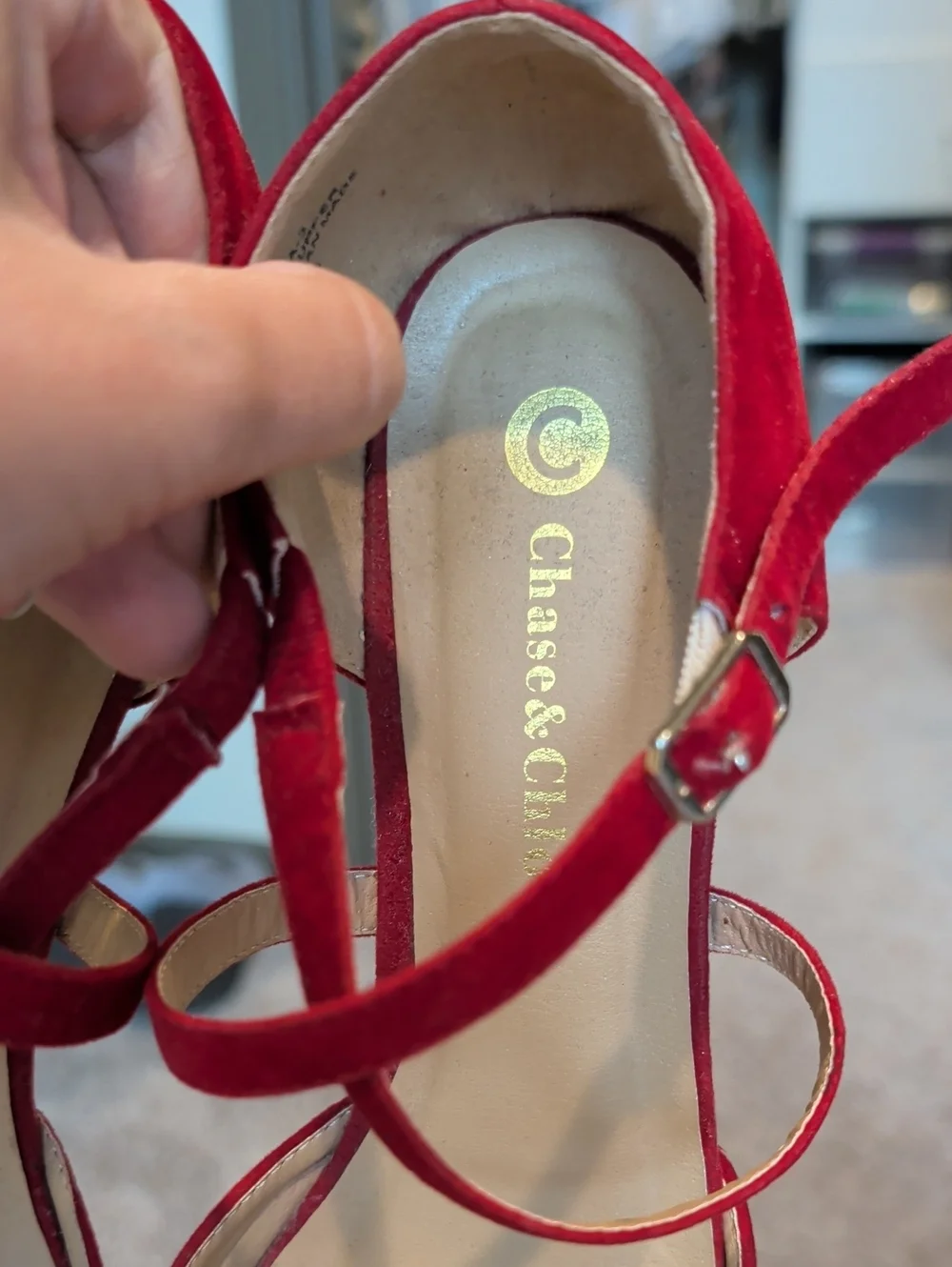 Chase + Chloe Red Suede Cross-Strap Flats 8.5